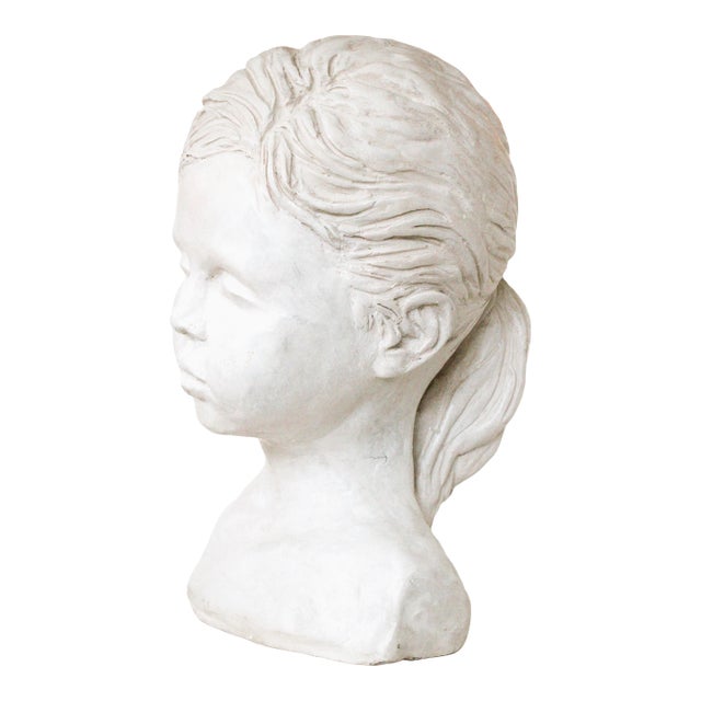 Signed Bust Plaster Sculpture of a Young Girl For Sale
