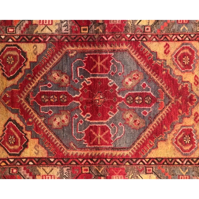 1960s Vintage Turkish Rug Tribal Medallion Design | 3’3” X 4’10” For Sale - Image 5 of 6