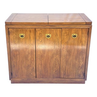 Mid-Century Drexel Campaign Style Flip Top Rolling Dry Bar / Cabinet For Sale