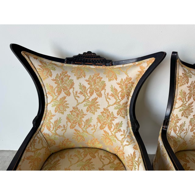 1960's Hollywood Regency Palm Beach - Style Chinoiserie Pagoda Wingback Chairs – A Pair For Sale - Image 9 of 12
