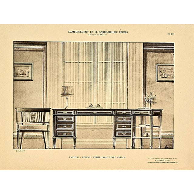 Art Deco 1920s- Set of 3- French Antique Art Deco Architectural Interior Lithographs-Home Office For Sale - Image 3 of 4