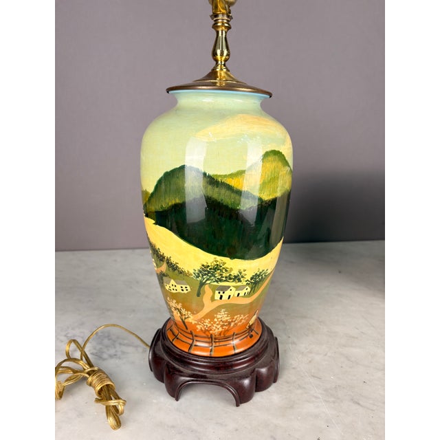 1960s Hand Painted Village Scene Table Lamp For Sale - Image 9 of 14