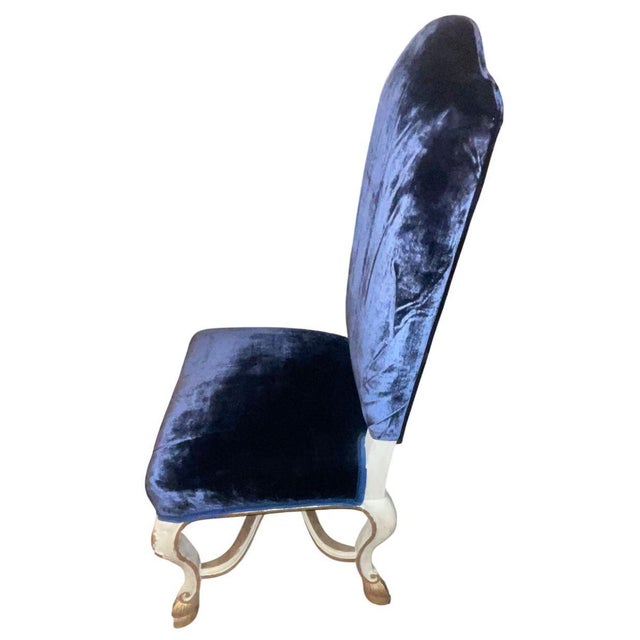 Set of Eight Italian Early 20th C. Gilded and Painted Chairs With Blue Velvet For Sale - Image 4 of 10