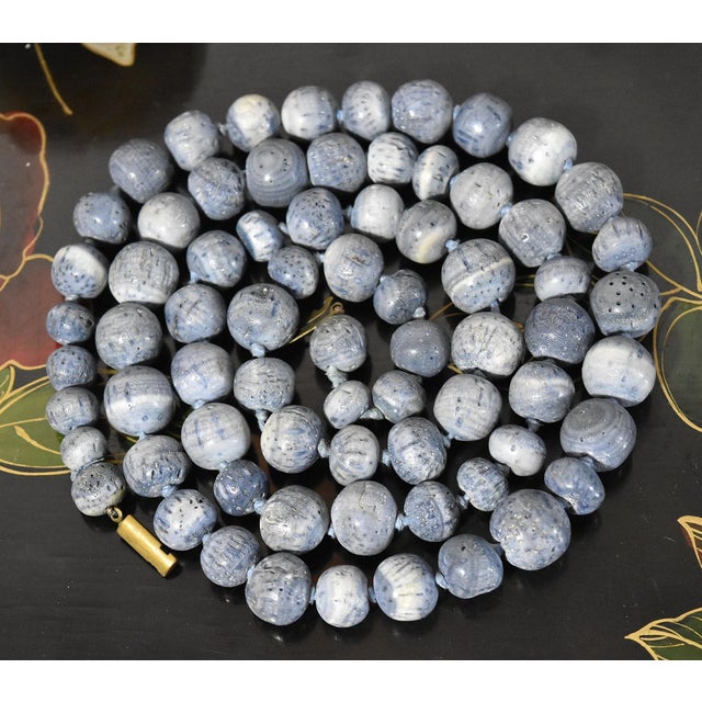 Vintage Natural Denim Blue Sponge Coral Hand Knotted Bead Necklace 32" Long For Sale - Image 14 of 15