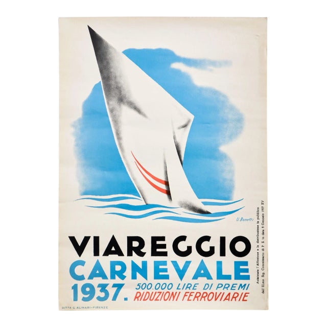 1937 Italian Carnival Poster - Viareggio Carnevale 1937 - Uberto Bonetti (1970's Re-Issue) For Sale
