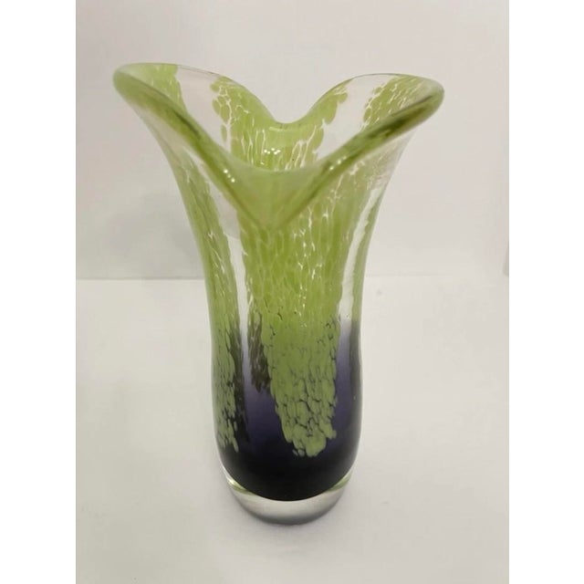 Murano-Style Art Glass Vases – Purple & Chartreuse Green - Pair For Sale - Image 4 of 12