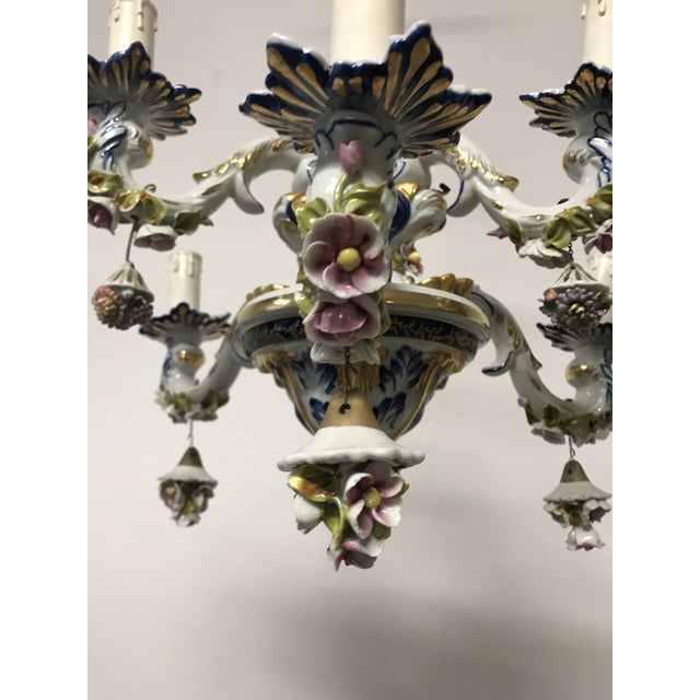 Vintage French Porcelain Flower Chandelier For Sale - Image 4 of 18
