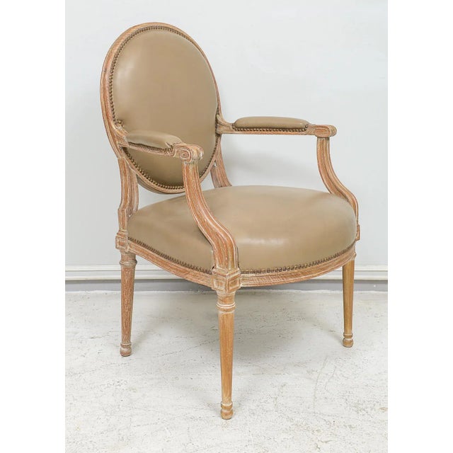 Pair of Vintage Cerused Oak Armchairs in the Neoclassic Manner