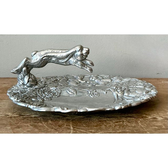Vintage Boho Arthur Court Pewter Leaping Hare Serving Tray For Sale In West Palm - Image 6 of 9