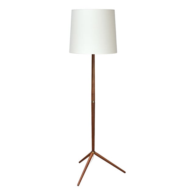 Mid-Century Modern Teak and Brass Tripod Floor Lamp from Nybro Armatur Fabrik, Sweden, 1960s For Sale