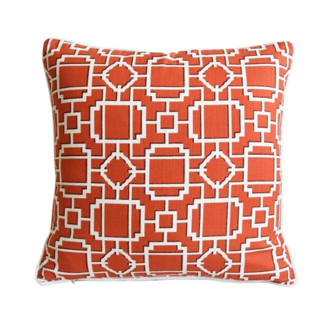 Colorful Contemporary Modern Window Pane Feather/Down Pillow 20” Square For Sale - Image 4 of 8