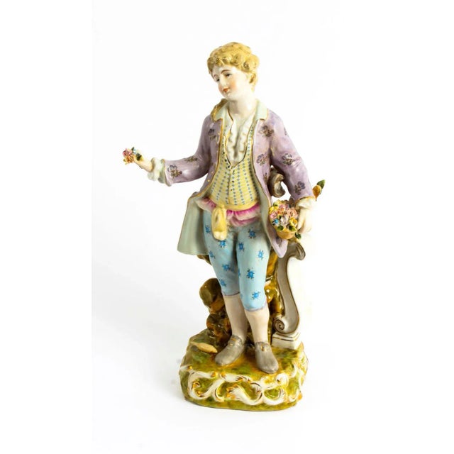 Dresden Style Hand-Painted Porcelain Figures, 1980s, Set of 2 For Sale - Image 3 of 18