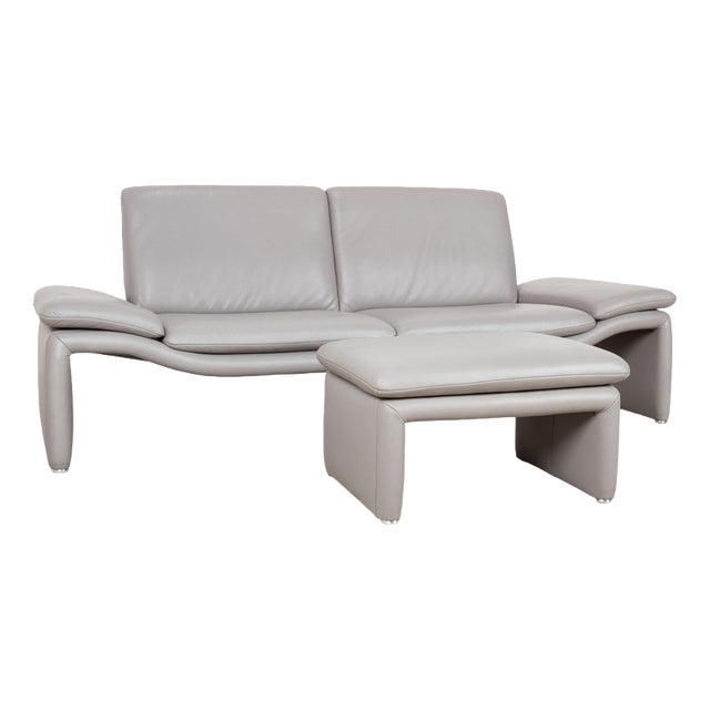Three-Seater Sofa and Ottoman in Leather from Koinor, Set of 2 For Sale
