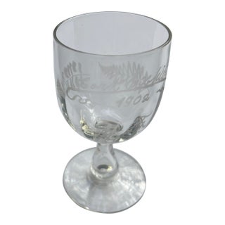 Clear 1902 Cork (Ireland) Exhibition Souvenir Etched Stemmed Glass- Rare For Sale