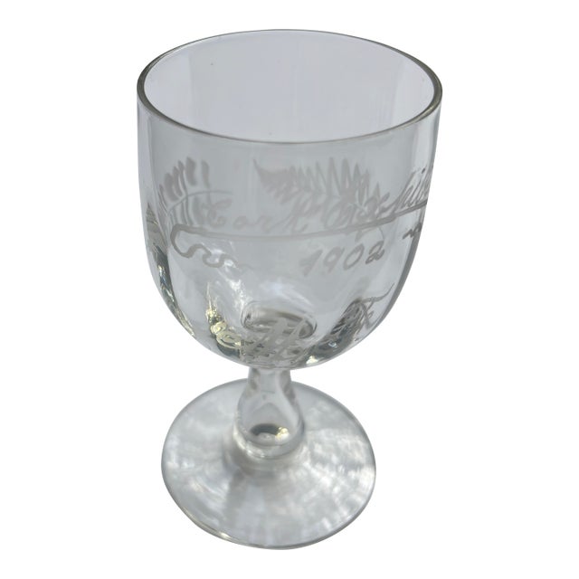 Clear 1902 Cork (Ireland) Exhibition Souvenir Etched Stemmed Glass- Rare For Sale