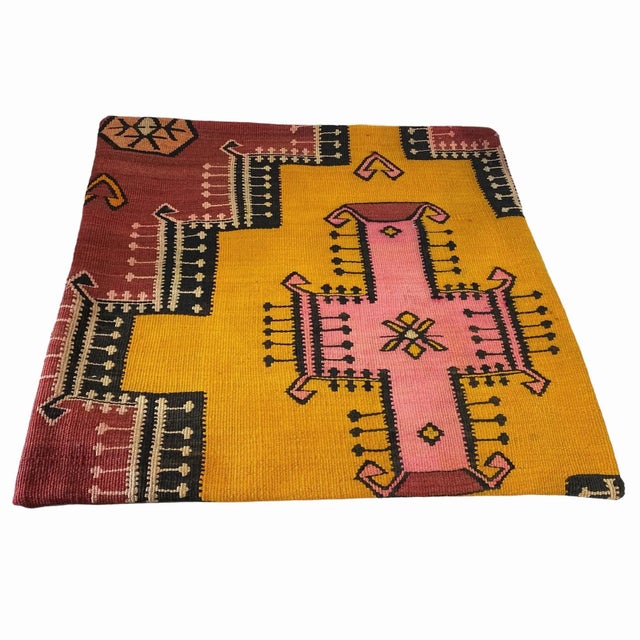 Tribal Custom Made Old Turkish Tribal Kilim Pillow Cover 24" by 24" For Sale - Image 3 of 7