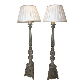 18th C Style Dennis & Leen Carved Italian Floor Lamps - a Pair For Sale