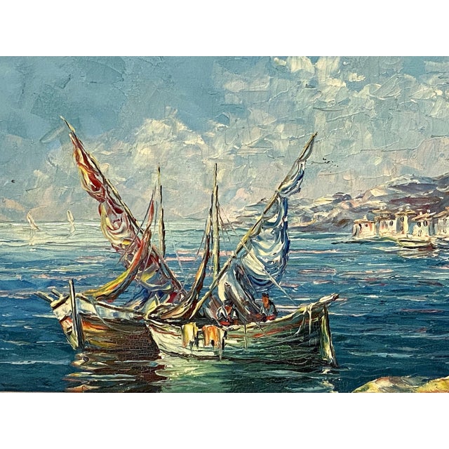 Early 20th Century French Framed Oil Painting Featuring a Mediterranean Harbour Scene For Sale - Image 5 of 12