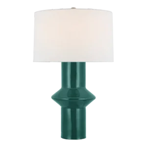 Paloma Contreras for Visual Comfort Signature Maxime Medium Table Lamp in Emerald Crackle with Linen Shade