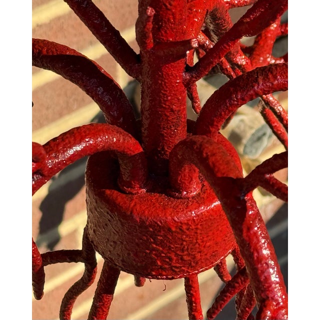 Postmodern Chic Vintage Late 20th Century Bespoke Turtle and Crane Palm Beach Regency Hand-Glazed Red Faux Coral 5-Light Chandelier - Newly Painted For Sale - Image 3 of 10