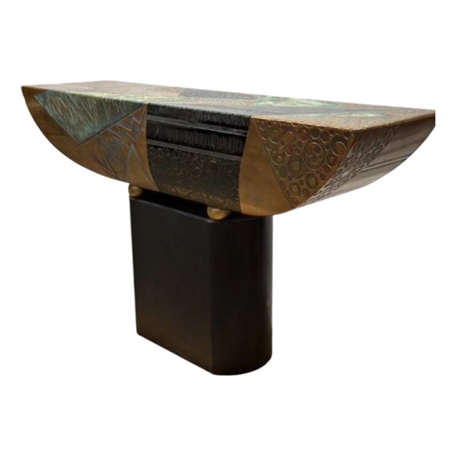 Rare Postmodern Mixed Media Sculptural Metal Console Table | Memphis Style | 60" Art Console For Sale