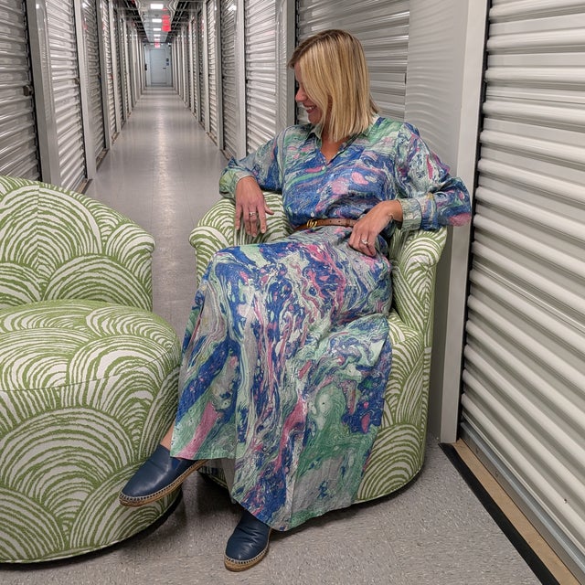 Textile Thibaut Ashby Swivel Chairs, Bay Point in Leaf Performance Fabric - a Pair For Sale - Image 7 of 9