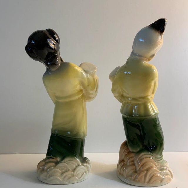 1950s Mid-Century Chinoiserie Woman & Man Figurines- a Pair For Sale - Image 5 of 7