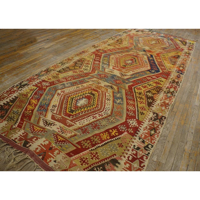 Mid 20th Century Turkish Anatolian Flat-Weave Carpet ( 6'2" x 15'2" - 188 x 462) Kilim Generically, are pileless, flat rug...