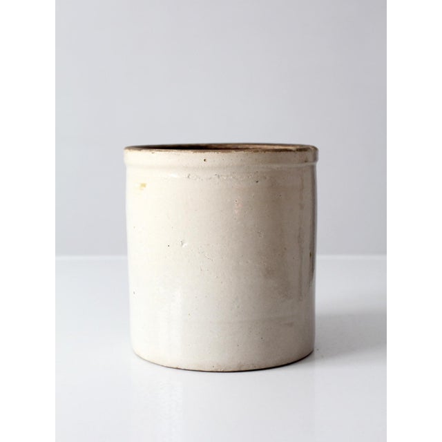 Farmhouse Antique White Salt Glaze Stoneware Crock With Brown Interior For Sale - Image 3 of 11