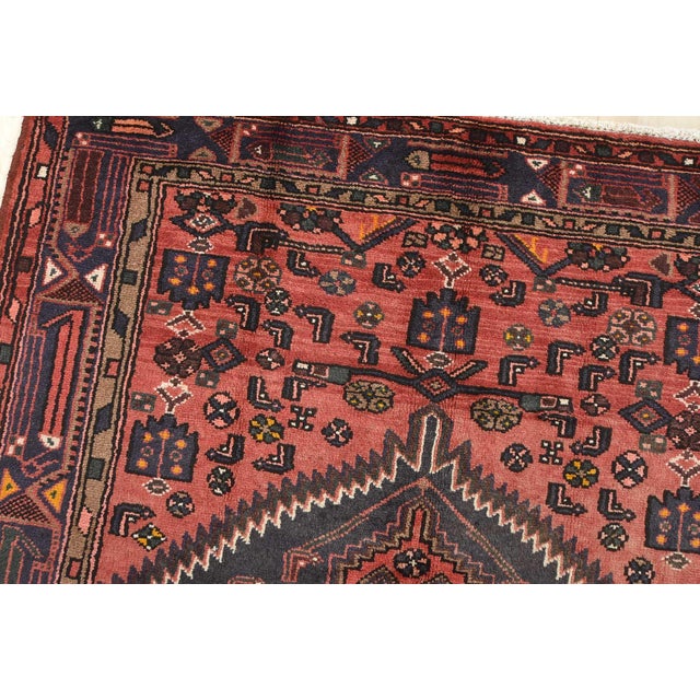 Hamedan Rug 4'5'' X 7'2'' Red Wool Vintage Tribal Hand-Knotted Oriental Carpet For Sale In Philadelphia - Image 6 of 12