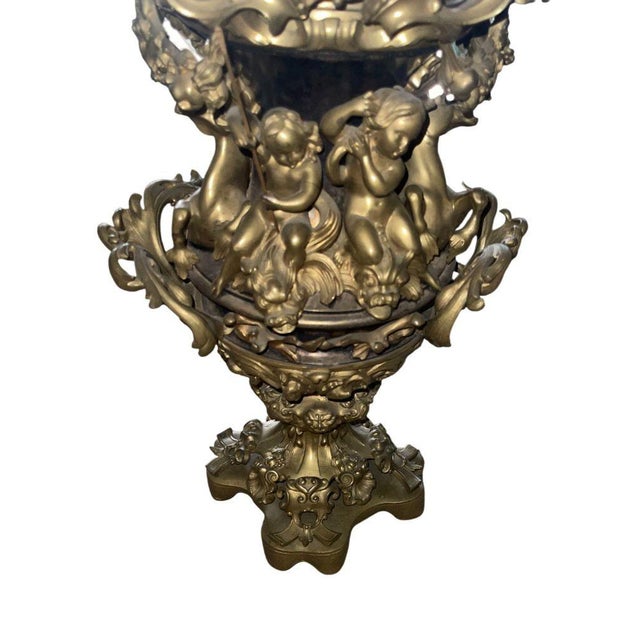 Metal 19th Century Italian Bronze Oil Lamp Electrified Cut Glass Cherub Base For Sale - Image 7 of 7