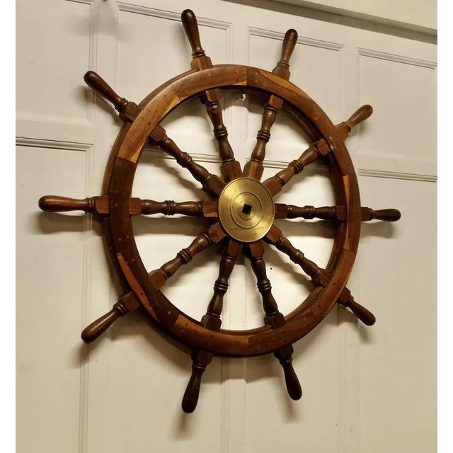 Wood Large Mid 20th Century Teak Ships Wheel, 1960s For Sale - Image 7 of 8
