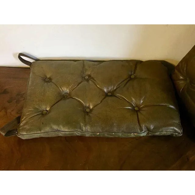 Animal Skin Antique Edwardian Button Tufted Leather Chesterfield Rectangular Cushions - Set of 3 For Sale - Image 7 of 11
