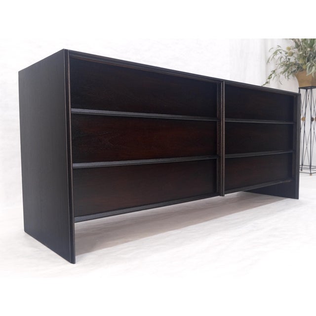 Late 20th Century Gibbings for Widdicomb Ebonised Walnut Long 6 Oak Drawers Dresser Credenza MINT For Sale - Image 5 of 16