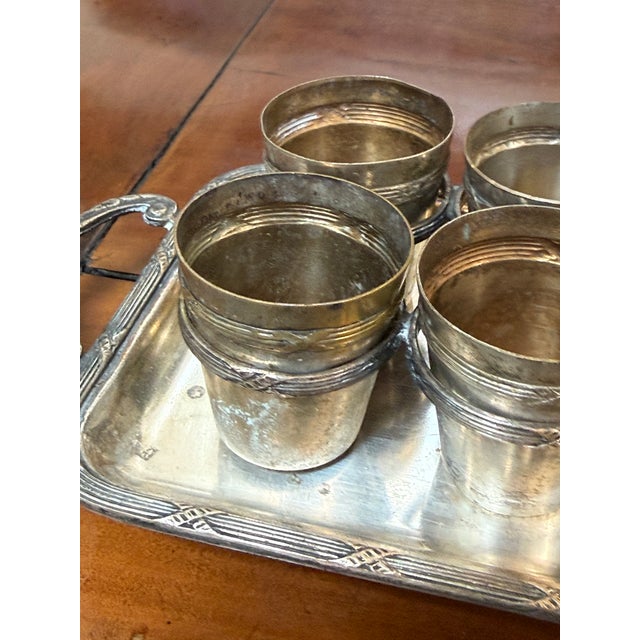 Silver Silverplate Cordial Set + Serving Tray, Vintage For Sale - Image 8 of 12