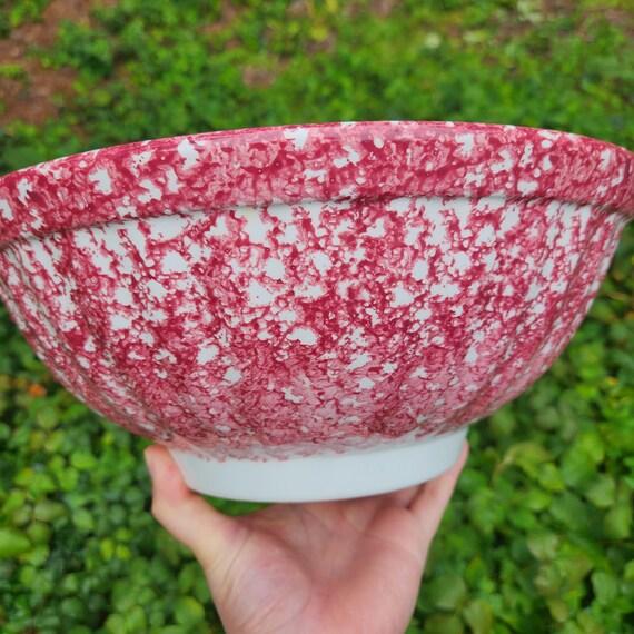 Vintage Italian Roma Inc. Large 13" Red Spongeware Ceramic Serving Bowl – Vibrant Cranberry - Kitchen Decor For Sale In Providence - Image 6 of 8