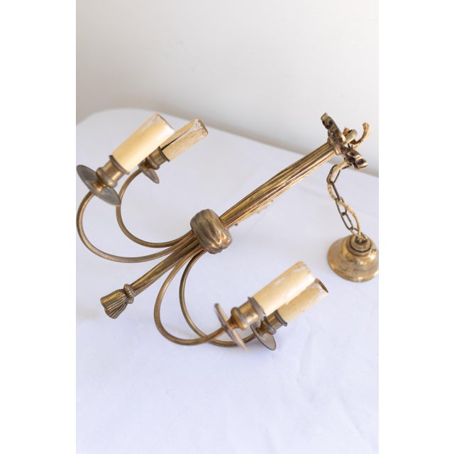 Metal Vintage French Brass Drape Chandelier For Sale - Image 7 of 13