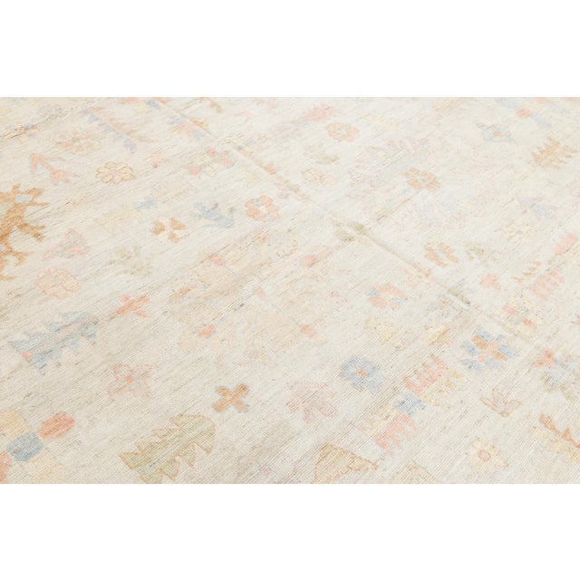 2020s Modern Oushak Style Pastel Geometric Handmade Wool Rug 12x15 For Sale - Image 5 of 11