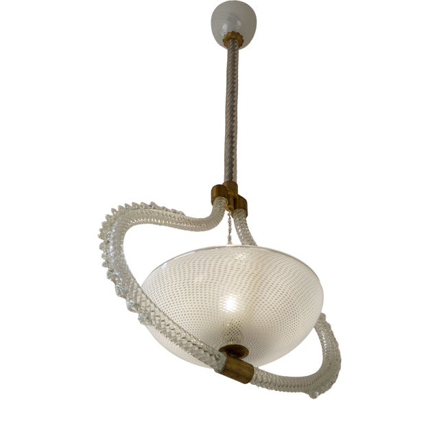 Vintage Italian Murano Glass Chandelier in Reticello Glass from Barovier & Toso, 1940s For Sale