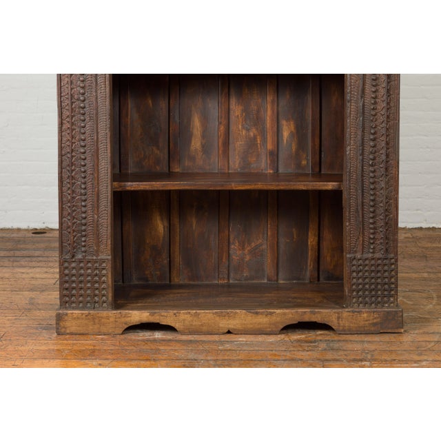 19th Century Indian Wooden Bookcase from Gujarat with Carved Friezes and Rosette For Sale - Image 12 of 13