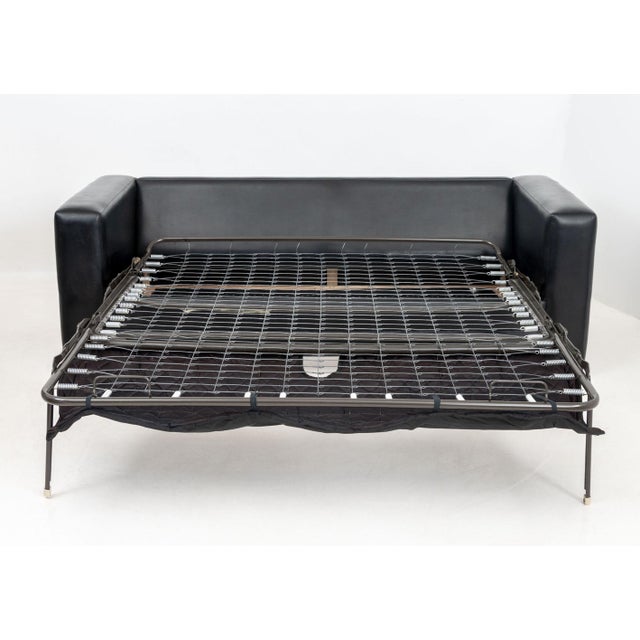 Late 20th Century Modern Black Leather Upholstered Sleeper Sofa For Sale - Image 5 of 9