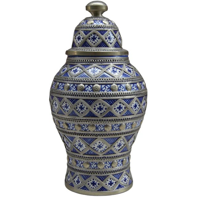 Blue Vintage Moorish Blue-Patterned Ceramic Vase For Sale - Image 8 of 8
