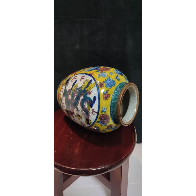 Chinese Ceramic Pot Qing Dynasty Kangxi Marked Yellow Ground Doucai Porcelain Jar Hand Painted Cloud and Dragon Pattern For Sale - Image 9 of 11