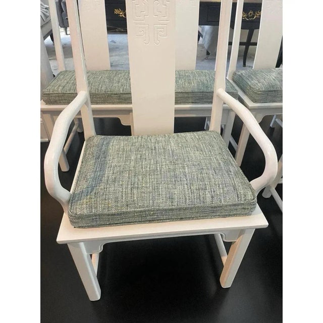 Offered is a vintage set of chinoiserie ming style dining chairs by Century Furniture from their Chin Hua Collection. This...