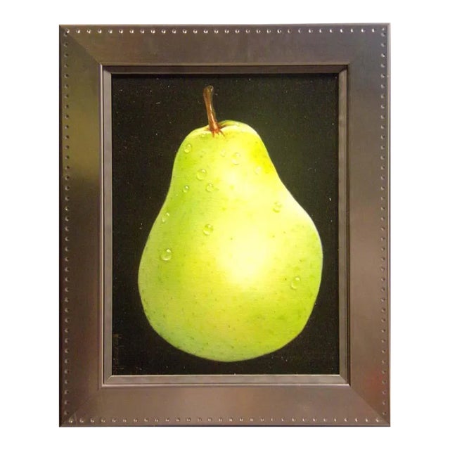 "Pear" Contemporary Fruit Still Life Oil Painting by Samay, Framed For Sale