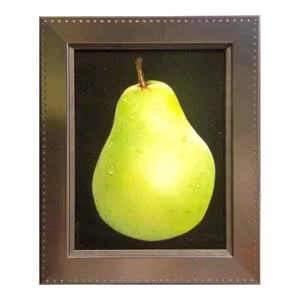 "Pear" Contemporary Fruit Still Life Oil Painting by Samay, Framed