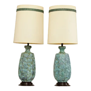 1960s Mid-Century Modern Glazed Ceramic Vasiform Table Lamps - A Pair