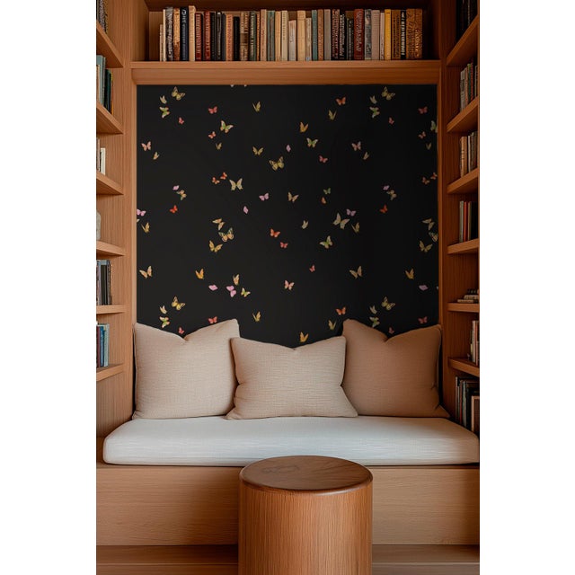 Not Yet Made - Made To Order Butterfly Grove Grasscloth Wallpaper by House Party | Midnight Black | 6 Yards For Sale - Image 5 of 6