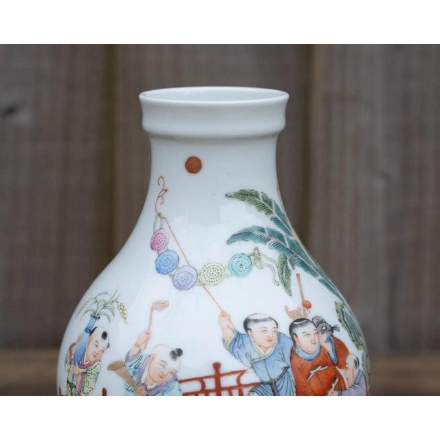Chinese Famille Rose Figural Porcelain Vase, 1950s For Sale - Image 9 of 18
