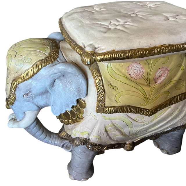 Dorothy Draper Vintage Hand-Painted Elephant Garden Stool / Side Table For Sale - Image 4 of 14